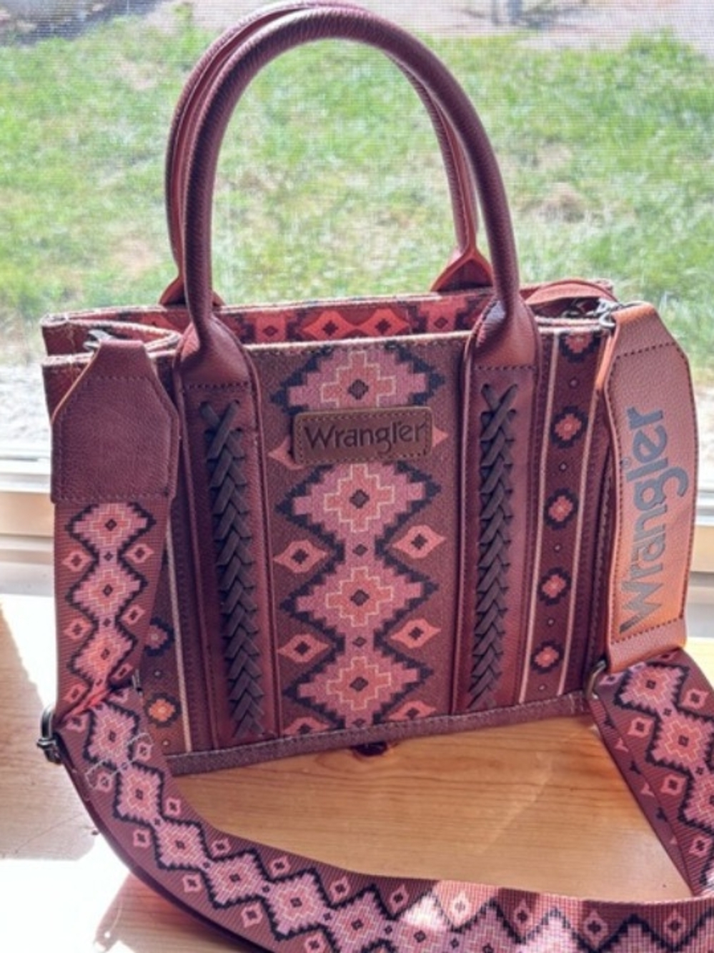 Wrangler Pink Patterned Crossbody Tote with Detachable Strap